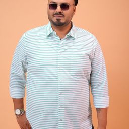 HIGHLANDER Plus Size Slim Fit Horizontal Stripes Opaque Cotton Casual Shirt-image-19