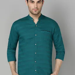 FUBAR Horizontal Striped Cotton Mandarin Collar Slim Fit Opaque Casual Shirt-image-95