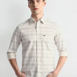Arrow Sport Spread Collar Slim Fit Striped Twill Casual Cotton Shirt-picture-2
