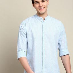 INVICTUS Sport Slim Fit Pinstripes Mandarin Collar Cotton Casual Shirt-image-69