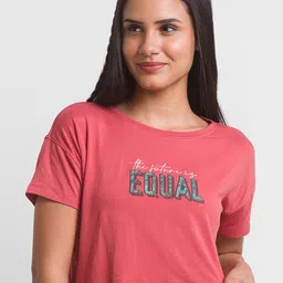 SPYKAR Women Brown Typography Printed Slim Fit Crop T-shirt-picture-23