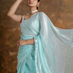TEEJH Embellished Sequinned Tissue Saree-image-3