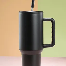 HOUSE OF QUIRK Black Insulated Water Bottle With Handle And Straw - 1182 ml-27