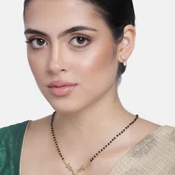Estele Gold Plated Flower Drop with Austrian Crystals Mangalsutra & Earrings Set-22