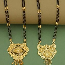Ramdev Art Fashion Jwellery Set Of 2 Gold-Plated Stone-Studded & Beaded Mangalsutra-image-29