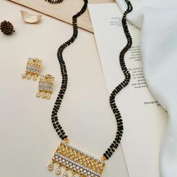 ABDESIGNS Gold-Plated Artificial Stones And Beads Mangalsutra With Earrings-36