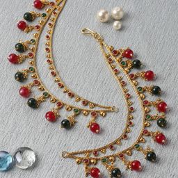 ZENEME Gold-Plated Classic Jhumka Earrings with Ear Chain-6