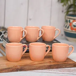 LIVING ROOTS Peach-Coloured 6 Pieces Ceramic Glossy Cups 110ml each-14
