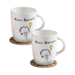 JCPL White & Black 2 Pieces Printed Ceramic Glossy Coffee Mugs 350 ml Each-12
