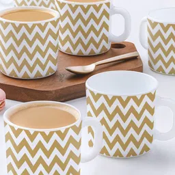 Larah by BOROSIL Beige & White 6 Pcs Geometric Printed Opalware Glossy Mugs-180 ML Each-image-59