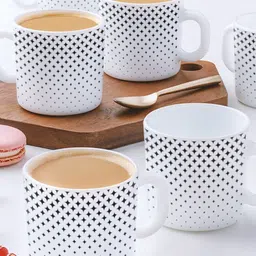Larah by BOROSIL Nora 6 Pcs White & Black Geometric Printed Opalware Mugs - 180 ML Each-2