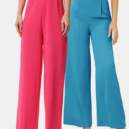 Kotty Womens Pack Of 2 Relaxed Straight Fit High-Rise Easy Wash Pleated Trousers-6