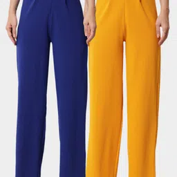 Kotty Women Pack Of 2 Relaxed High-Rise Straight Fit Easy Wash Pleated Trousers-image-82