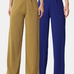 Kotty Women Pack Of 2 Relaxed High-Rise Straight Fit Easy Wash Pleated Trousers-image-24