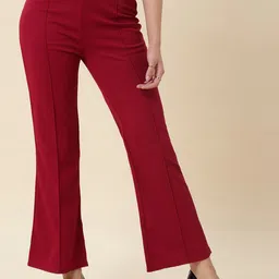 FITHUB Women Relaxed Straight Leg Flared High-Rise Easy Wash Bootcut Trouser-image-33