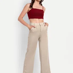 BROADSTAR Women Wide Leg Smart Loose Fit High-Rise Easy Wash Stretchable Formal Trousers-picture-18
