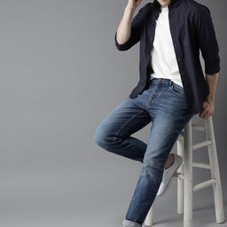 Dennis Lingo Men Navy Blue Slim Fit Solid Casual Shirt-picture-47