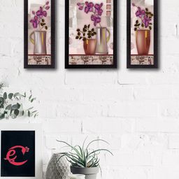 eCraftIndia Set of 3 Multicoloured Flowers UV Wall Art-86