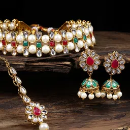 Zaveri Pearls Gold-Toned & Kundan-Studded Jewellery Set-image-69