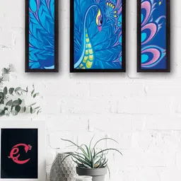 eCraftIndia Set of 3 Multicoloured Peacock UV Wall Art-52