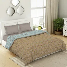 SPACES Beige & Blue Geometric Cotton  AC Room Double Bed Quilt-image-44