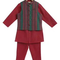 Tiber Taber Boys Checked Pure Cotton Kurta & Pyjamas With Nehru jacket-36