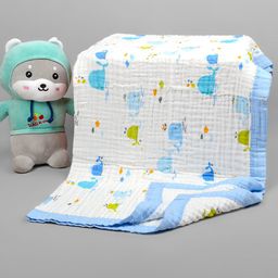 Moms Home Kids White & Blue Printed Summer 500 GSM Organic Cotton Blanket-picture-0