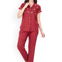 July Striped Shirt With Pyjamas Night suit-image-22