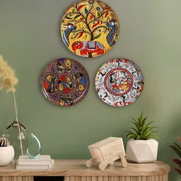 Homspurts Yellow & White Madhubani Iron Metal Hanging Wall Plates-picture-4