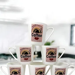 UPC White & Black 6 Pieces Coffee Printed Ceramic Glossy Cups-49