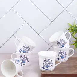 UPC White & Purple Printed Ceramic Glossy Cups Set of Cups and Mugs-50