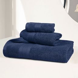MYTRIDENT Navy Blue 3 Pieces Pure Cotton 500 GSM Towel Set-33