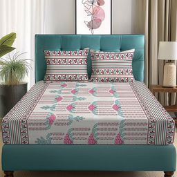 Story@home Arena Grey & Pink Floral Printed 180 TC Queen Bedsheet & 2 Pillow Covers-image-88