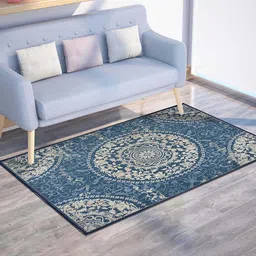 PRESTO Blue & Beige Traditional Printed Anti Skid Carpet-4