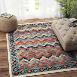 imperial knots Multicolor Wool Abstract 96 x 60 Inches Hand Woven Dhurrie-picture-8