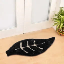 FABINALIV Black Leaf Designed Soft Anti Skid Doormat-24