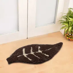FABINALIV Brown Leaf-Designed Anti-Skit Doormat-98