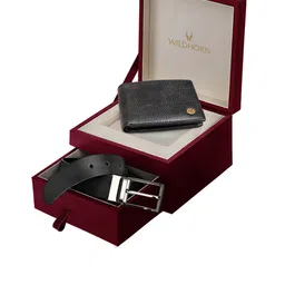 WildHorn Men Black RFID Protected Genuine Leather Wallet & Belt Accessory Gift Set-image-58