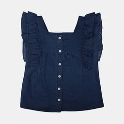 V-Mart Girls Square Neck Flutter Sleeves Denim Top-picture-36