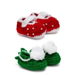 CHUTPUT Infant Kids Set Of 2 Hand Knitted Pure Woollen Crochet Booties-53