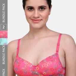 MAROON Pack of 2 Floral Printed Seamless Bra with Half Coverage Heavily Padded-picture-11