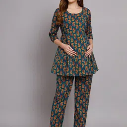 Vastralay Printed Pure Cotton Maternity Feeding Top With Trouser-picture-57