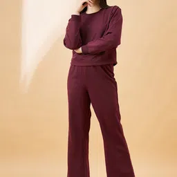 DressBerry Burgundy Round Neck Mid-Rise Sweatshirt With Trouser-picture-31