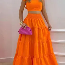StyleCast Orange-Coloured Crop Top With Skirt-image-22