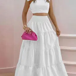 StyleCast White Crop Top With Skirt-image-97