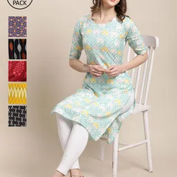 7Threads Women Pack Of 6 Printed Crepe Kurta-picture-51