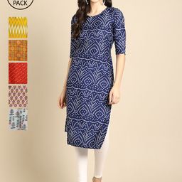 1 Stop Fashion Women Pack Of 6 Floral Printed Summer Sheers Crepe Kurta-image-17