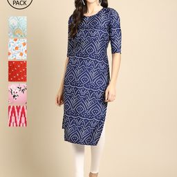 KALINI Women Multicoloured Geometric Thread Work Block Print Crepe Kurta-picture-35