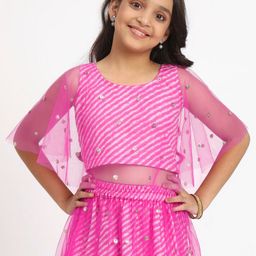 studio rasa Girls Striped Ethnic Cotton Net Crop Top-image-50