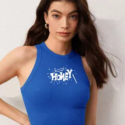 TABADTOD Typography Printed Ribbed Fitted Crop Top-image-31